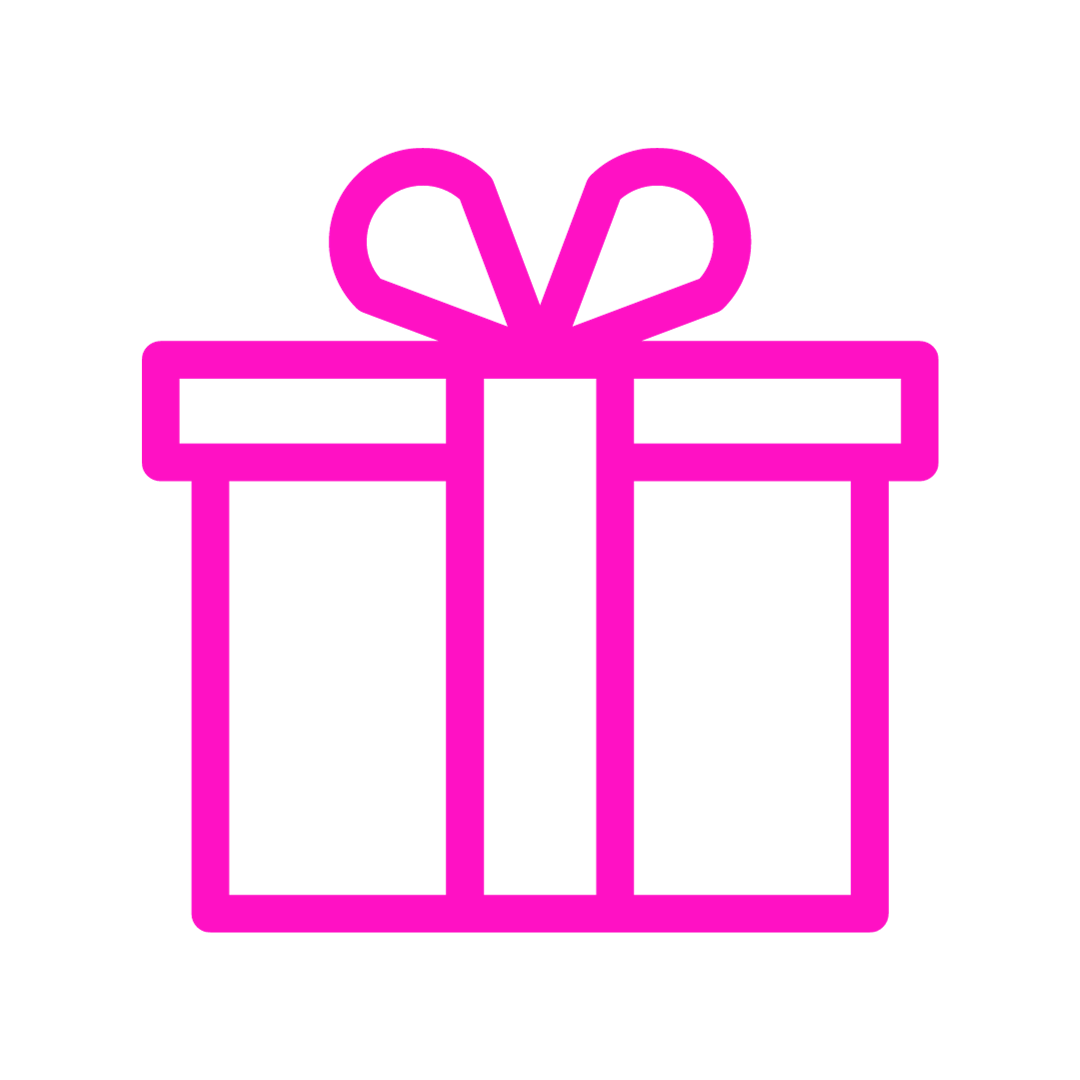 A pink graphic of an outline of a gift box with a bow, to represent virtual assistant retainer packages